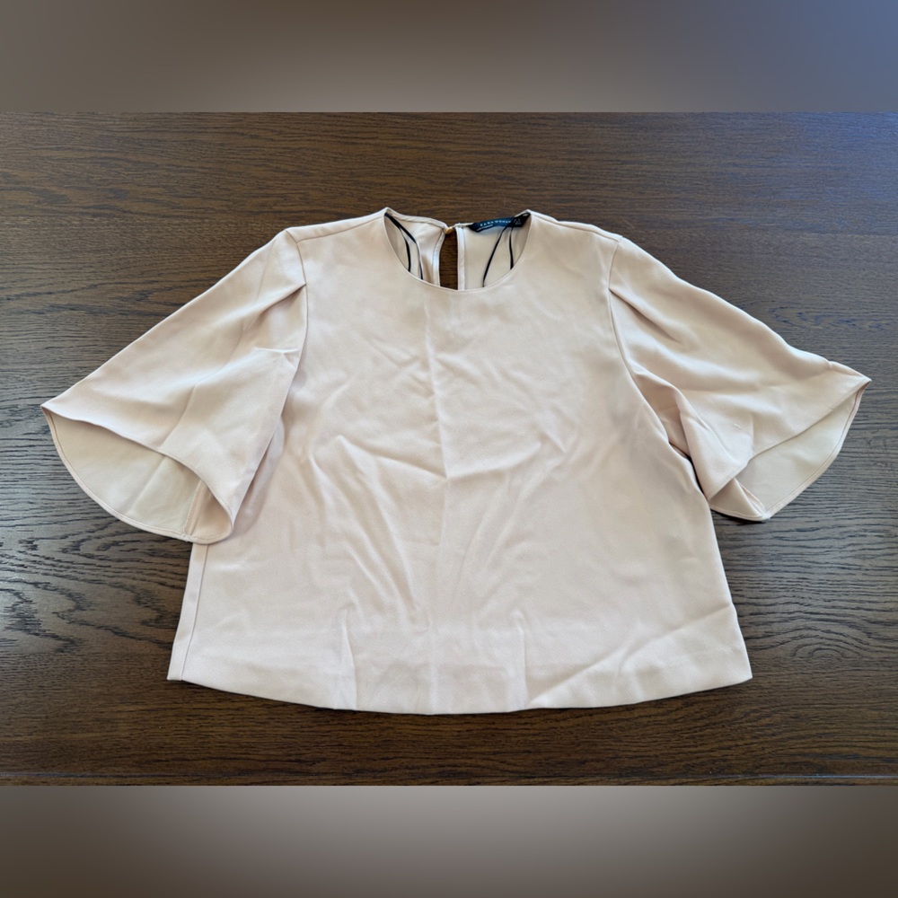 Zara Beige Short Sleeve Blouse